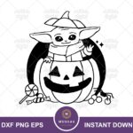 Baby Yoda Halloween SVG Cricut pumpkin silhouette outline PNG