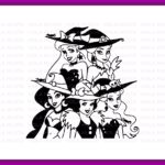 Princess Halloween Witches SVG Ariel, Elsa, Jasmine, Snow White, Belle - Outline Silhouette.