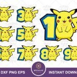 Pikachu SVG, Pokémon Birthday Theme Numbers 1 2 3 4 5 6 7 8 9 PNG Printable