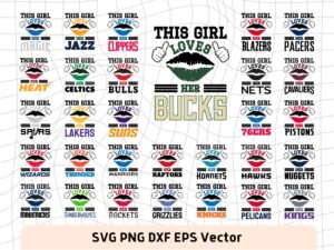 This Girl Love NBA Team SVG Vector PNG Bundle, Basketball T-Shirt Design Ideas for Girl Download