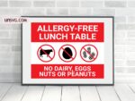 Allergy Free Lunch Table Sign Printable, PDF, PNG SVG