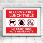 Allergy Free Lunch Table Sign Printable, PDF, PNG SVG