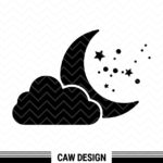 Moon and Cloud Stars Cut File, Moon Cloud Clipart