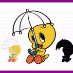 Tweety’s umbrella, vector, looney toones, Tweety Bird SVG