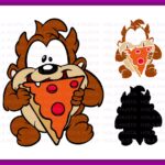 baby Tazz svg, he is munching on a piece of pizza clipart vector