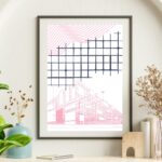 pink minimalist wall art building printable