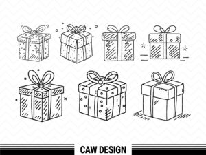 Christmas Parcel Line Art SVG Vector Bundle