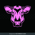 cute cow with flower svg, cow head vector cricut