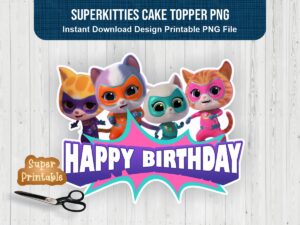 superkitties cake topper png, superkitties characters birthday printable