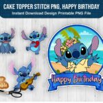 Cake Topper Stitch PNG, Happy Birthday