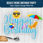 Beach Theme Birthday Party Cake Topper PNG