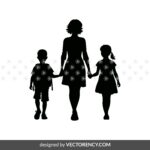 Mom walking with her daughter and son SVG