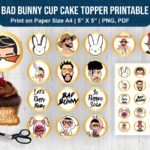 Bad Bunny Cup Cake Topper Printable A4 and PNG