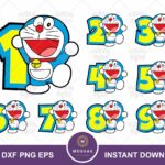 Doraemon SVG, Doraemon Birthday Theme Numbers 1 2 3 4 5 6 7 8 9 PNG Printable