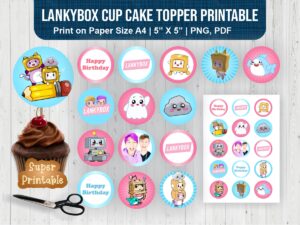 Lankybox Cup Cake Topper Printable A4 and PNG