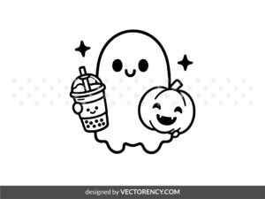 cute ghost, Boba coffee and pumpkin svg