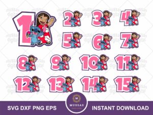 topper stitch SVG, Lilo Stitch Birthday Theme Numbers