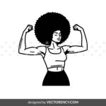 Afro Woman Flexing Strong illustration EPS SVG