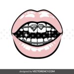 Female Mouth Teeth Grill Diamonds Gems SVG Vector